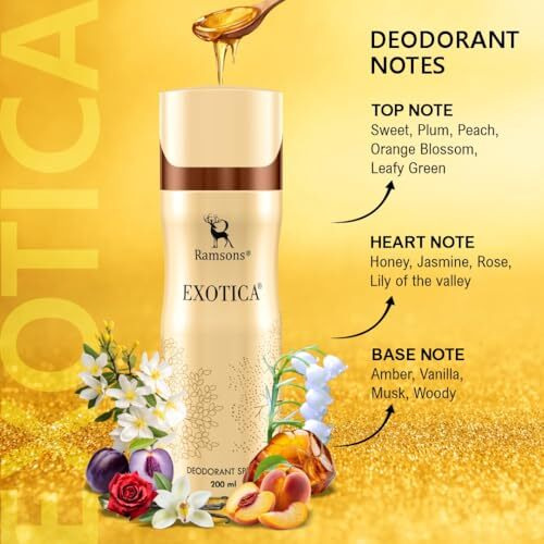 Ramsons - Exotica Deodorant Spray | 200 Ml | Body Perfume For Women | Tn - Plum, Peach, Orange Blossom, Leafy Green | Mn - Honey, Jasmine, Rose, Lily Of The Valley | Bn - Amber, Vanilla, Musk, Woody