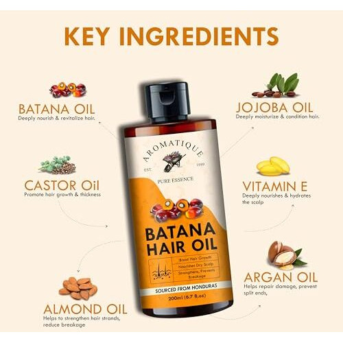 Aromatique Pure Batana Oil For Hair Growth By Dr Sebi Sourced From Honduras, Cold Pressed Oil, Derived From Palm Nut Oil For Hair & Skin (200 Ml)