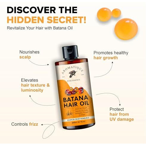 Aromatique Pure Batana Oil For Hair Growth By Dr Sebi Sourced From Honduras, Cold Pressed Oil, Derived From Palm Nut Oil For Hair & Skin (200 Ml)