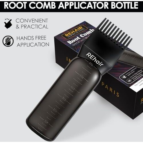 Rehair Plastic - Hair Oil Applicator Comb With Bottle (Black) (Black), 180 Ml