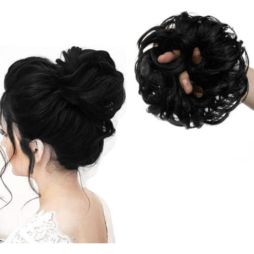 Temperia Hair Accessories For Women Stylish - Juda Hair Buns - Messy Bun Hair Extension - Artificial Fake Donuts Maker Scrunchies - With Elastic Rubber Band - Black - 1 Pc - (25Gr)