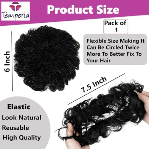 Temperia Hair Accessories For Women Stylish - Juda Hair Buns - Messy Bun Hair Extension - Artificial Fake Donuts Maker Scrunchies - With Elastic Rubber Band - Black - 1 Pc - (25Gr)