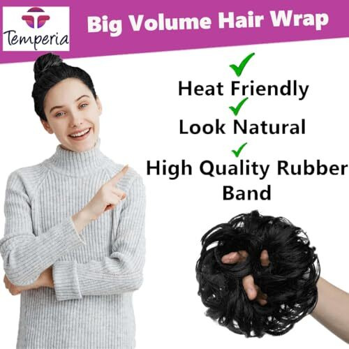 Temperia Hair Accessories For Women Stylish - Juda Hair Buns - Messy Bun Hair Extension - Artificial Fake Donuts Maker Scrunchies - With Elastic Rubber Band - Black - 1 Pc - (25Gr)