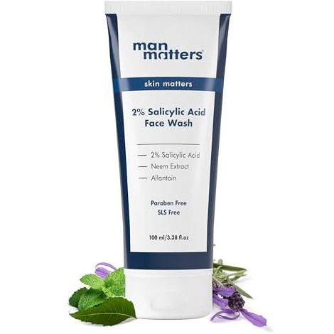 Man Matters Clear 2% Salicylic Acid Face Wash For Men | Helps To Reduce Acne, Dark Spots & Oil Production | Formulated With Salicylic Acid, Neem Extract And Menthol | 100Ml