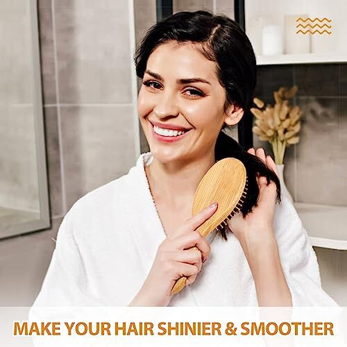 Street27 Natural Bamboo Wood Comb Professional Healthy Paddle Cushion Hair Loss Massage Brush Detangling Hairbrush For Massaging Scalp Hair Care Healthy Anti-Static Hair Brush For Women & Men (M)