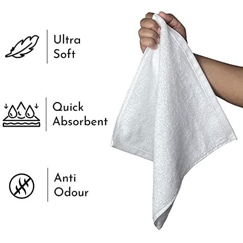 Fresh From Loom Cotton Face Towel 500 Gsm, Size - 12X12 Inch (Set Of 6 Pc White)