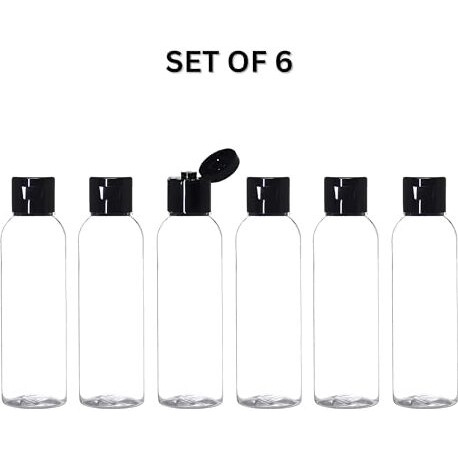 Hian Empty Clear Plastic Travel Bottles | 100Ml, Pack Of 6 (14X4 Cm) | Bpa-Free, Black Flip Caps | Compact, Travel-Friendly Design | Perfect For Toiletries, Sanitizers, Lotions, And Travel Essentials
