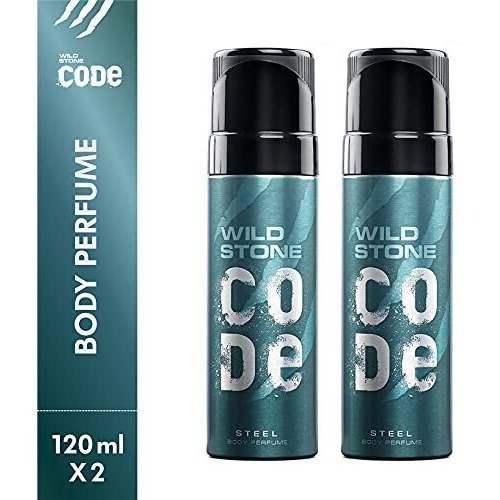Wild Stone Code Steel No Gas Body Perfume For Men, Long Lasting Refreshing Fragrance For Office Wear, Pack Of 2 (120Ml Each, Spray)