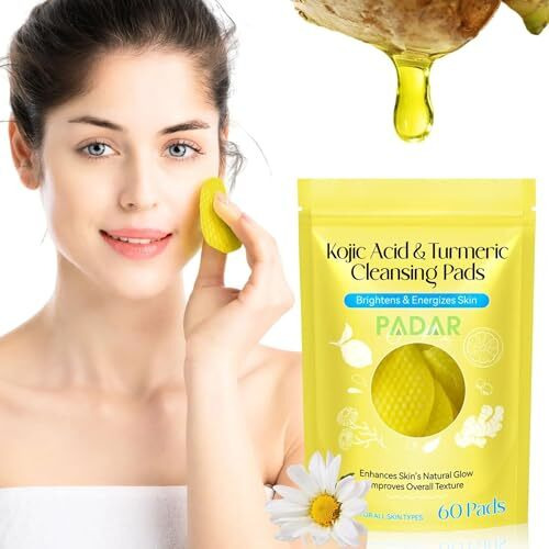 Turmeric & Kojic Acid Face Cleansing Foaming Pads For Dark Spots, Skin Brightening & Acne Prevention With Vitamin C, For All Skin Types (1 Pack (60 Pads))