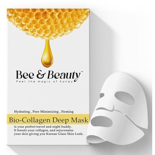 Bee & Beauty Bio Collagen Overnight Mask Pack Of 1 | Korean Face Mask For Glass Skin | Sheet Mask For Deep Hydration, Pore Minizmizing With Goodness Of Honey