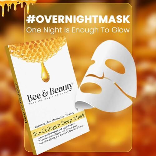 Bee & Beauty Bio Collagen Overnight Mask Pack Of 1 | Korean Face Mask For Glass Skin | Sheet Mask For Deep Hydration, Pore Minizmizing With Goodness Of Honey