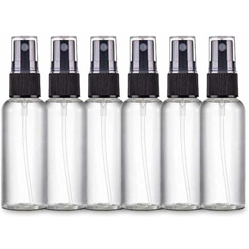Zollyss Spray Bottles Clear Empty Fine Mist Plastic Mini Travel Bottle Set, Small Refillable Liquid Containers (50 Ml Pack Of 6)