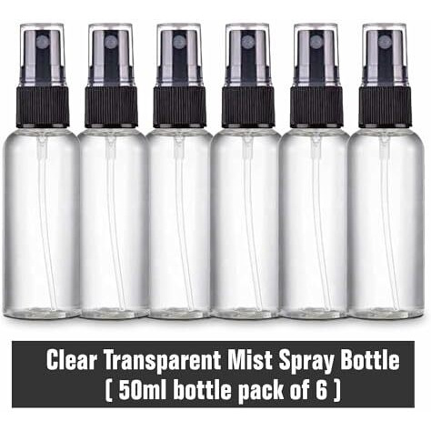 Zollyss Spray Bottles Clear Empty Fine Mist Plastic Mini Travel Bottle Set, Small Refillable Liquid Containers (50 Ml Pack Of 6)