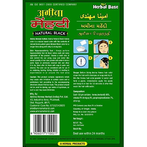Amina Henna Natural Black Hair Colour Heena Mehndi, 25 G (Pack Of 6)