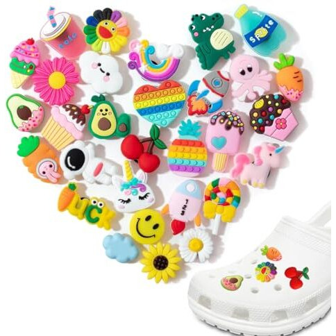Maycreate 30Pcs Clog Slippers Charms Assorted Cartoon Clog Slipper Charms For Girls Rubber Charms For Clogs Slipper Casual Clogs Decoration Charms Fashion Clogs Charms, Black