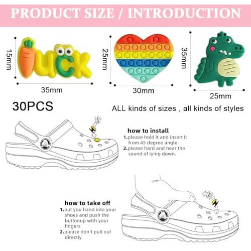 Maycreate 30Pcs Clog Slippers Charms Assorted Cartoon Clog Slipper Charms For Girls Rubber Charms For Clogs Slipper Casual Clogs Decoration Charms Fashion Clogs Charms, Black
