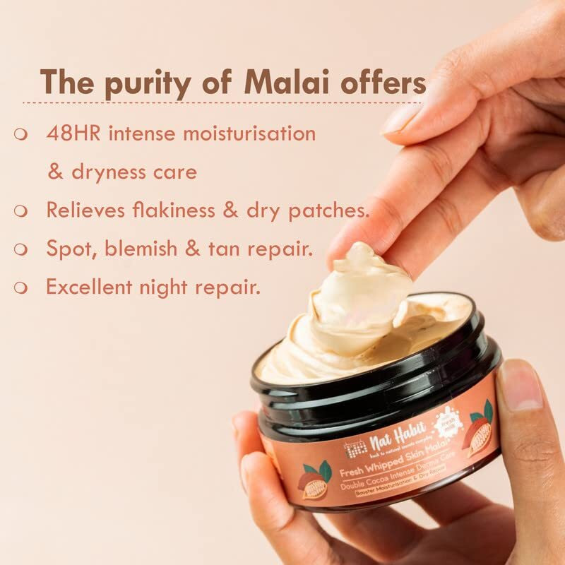 Nat Habit Double Cocoa Moisturiser, Skin Malai, Body Cream, Body Butter, Cold Cream Winter | Extreme Dry Skin, 48 Hr Moisture, Shea, Cocoa Butter, Milk, Body Lotion - 120Ml