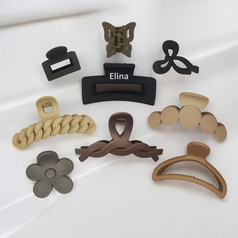 Elina 6 Pcs Big Jumbo Hair Claw Clutcher Clips, Small Medium Large Matte Color Butterfly For Thick Thin Long Hair, Tight Strong Grip Big Barrette For Women,Girls Accessories (Assorted) 6 Pcs