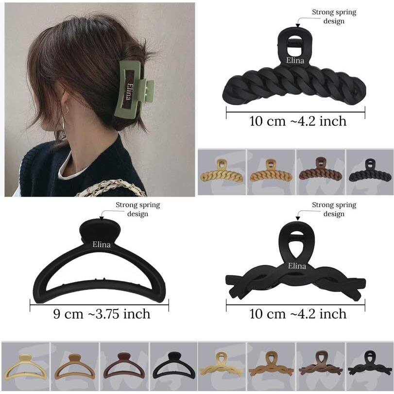 Elina 6 Pcs Big Jumbo Hair Claw Clutcher Clips, Small Medium Large Matte Color Butterfly For Thick Thin Long Hair, Tight Strong Grip Big Barrette For Women,Girls Accessories (Assorted) 6 Pcs