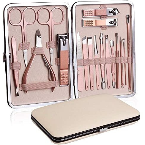 Wazdorf 18 In 1 Stainless Steel Professional Manicure Set Nail Cutter For Women Nail Scissors Luxury Grooming Kit Manicure Pedicure Kit For Women Nail Acne Remover Needle (18 In 1)