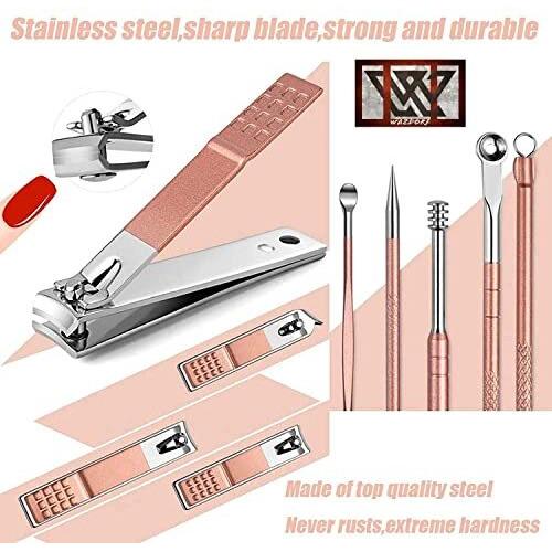 Wazdorf 18 In 1 Stainless Steel Professional Manicure Set Nail Cutter For Women Nail Scissors Luxury Grooming Kit Manicure Pedicure Kit For Women Nail Acne Remover Needle (18 In 1)