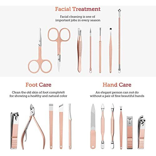 Wazdorf 18 In 1 Stainless Steel Professional Manicure Set Nail Cutter For Women Nail Scissors Luxury Grooming Kit Manicure Pedicure Kit For Women Nail Acne Remover Needle (18 In 1)