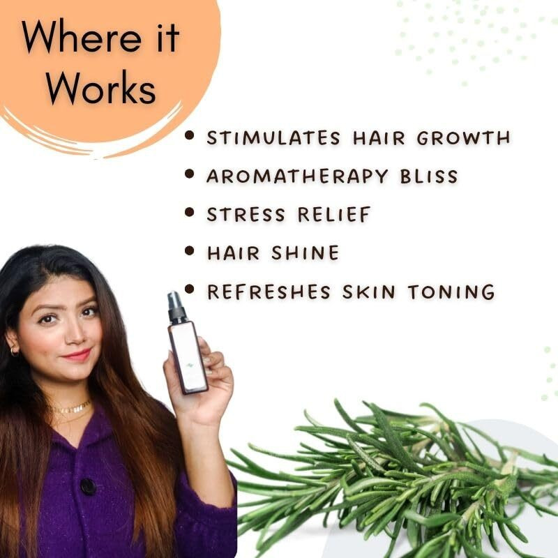 Mystiq Living Rosemary Water, Hair Spray For Regrowth | Steam Distilled 100% Pure And Natural Hydrosol, Hair Mist - 100Ml