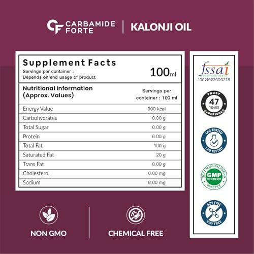 Carbamide Forte Cold Pressed Kalonji Oil For Hair Growth- Pure Black Seed Oil For Hair Growth & Skin - Virgin Grade Nigella Sativa - 100Ml