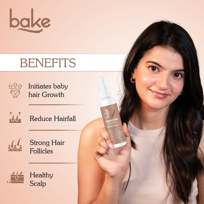 Bake Rosemary Oil Hair Growth Serum Spray With Rice Water & Methi Dana | For Hair Fall, Hair Regrowth & Keratin Treated | Strengthen Hair Follicles | For Women & Men | 100Ml (Rosemary Spray - 100Ml)
