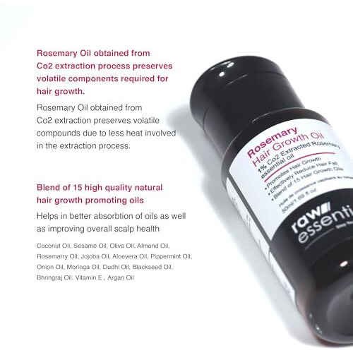 Raw Essentials Rosemary Hair Oil 50Ml, Highest Grade Natural Rosemary Oil For Hair Growth, Nourishes And Strengthen Hair & Scalp, Boost Volume, Shine & Thickness.