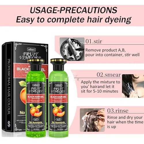 Adbeni Fruit Vineger Gel Hair Color, Black | Natural Hair Dye For Men & Women | No Ammonia & No Ppd, Long-Lasting, Gentle On Scalp | 500Ml Black