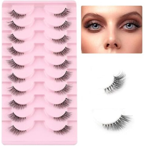Maycreate 10 Pairs Half Lashes Mink Natural Cat Eye Wispy False Eyelashes Fluffy Volume Strip Fake Eyelashes Accent Corner 3/4 Eye Lashes Diy Cluster Faux Mink Half Eyelashes At Home