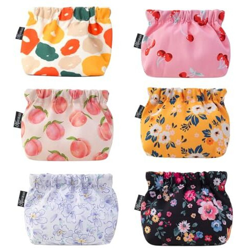Maycreate 6Pcs Small Pouches For Women, Mini Makeup Pouch, Cute Print Oxford Cloth Coin Purse Pocket Cosmetic Bag Travel Organizer For Lipstick Jewelry Earphones - Self-Closing
