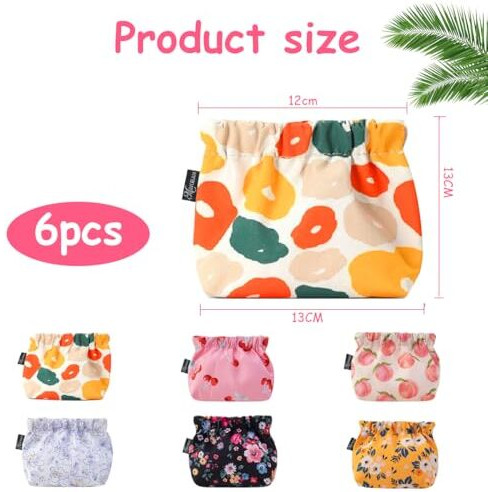 Maycreate 6Pcs Small Pouches For Women, Mini Makeup Pouch, Cute Print Oxford Cloth Coin Purse Pocket Cosmetic Bag Travel Organizer For Lipstick Jewelry Earphones - Self-Closing