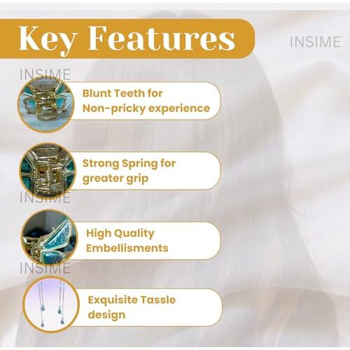 Insime Butterfly Claw Clips For Women - 3D Butterfly Clutcher Hair Style Accessories - 5.5 Inch Tassle Hair Accessories For Women Stylish Wedding (1 Piece)