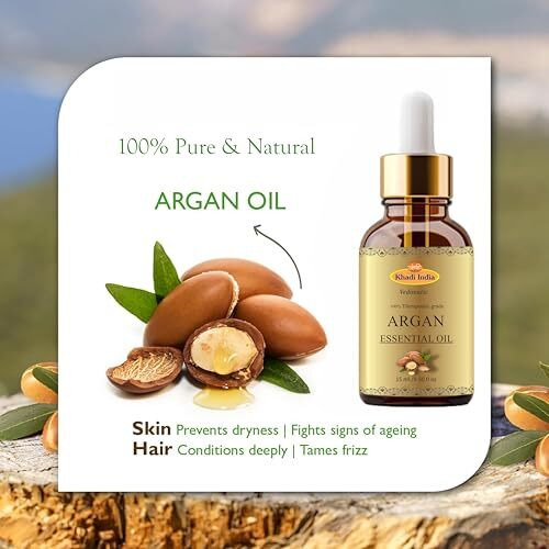 Khadi 100% Pure Herbal Natural Moraccan Argan Oil, Cold Pressed Organic, For Skin, Hair & Anti-Ageing Face Care (Pack Of 1, 15Ml., Argan)