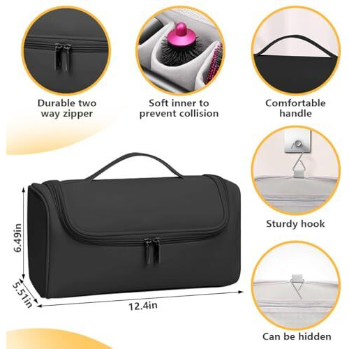 Maycreate Travel Storage Bag For Dyson Air Wrap Holder Hair Styler Organizer For Airwrap Attachments Portable Storage Bag With Hanging Hook, Black (Bag Only)