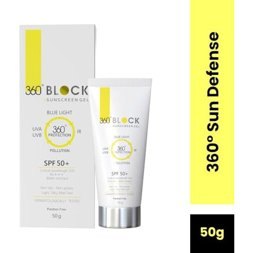 360 Block Sunscreen Gel Spf 50+ - Protects From Uva, Uvb, Infra-Red Radiation (Ir), Blue Light & Atmospheric Pollutants