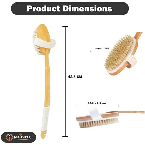 Detachable Wooden Bath Brush With Long Handle - Natural Bristles For 2-In-1 Wet & Dry Brushing Exfoliation, Blood Flow Stimulation - Body Scrubber For Smooth Skin & Reducing All Skin Types (Bath Brush)