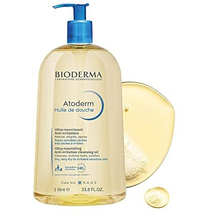 Bioderma Atoderm Huile De Douche Anti-Iritation Cleaning Oil | 24Hrs Hydration | Face And Body Moisturizer | Soothes Discomfort - Dry To Very Dry Sensitive Skin - 1 Ltr