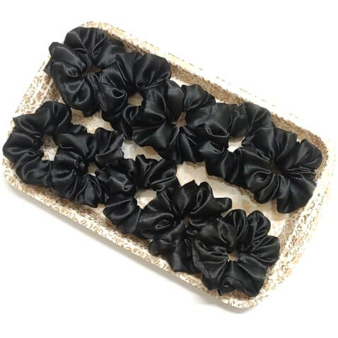 Dvabeautyshop Scrunchies For Women, Pack Of 10, Satin Scrunchies (Black, Mini)