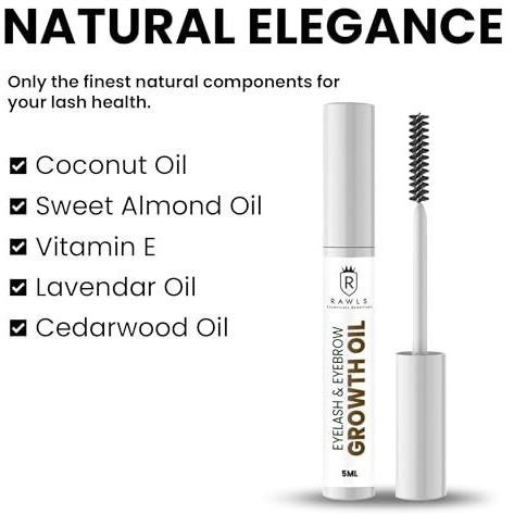 Rawls Eyelash & Eyebrow Growth Oil For Thicker & Fuller Eyebrows & Eyelashes Enriched With Almond Oil, Castor Oil, And Vitamin E | Sulphate & Paraben Free - 5 Ml