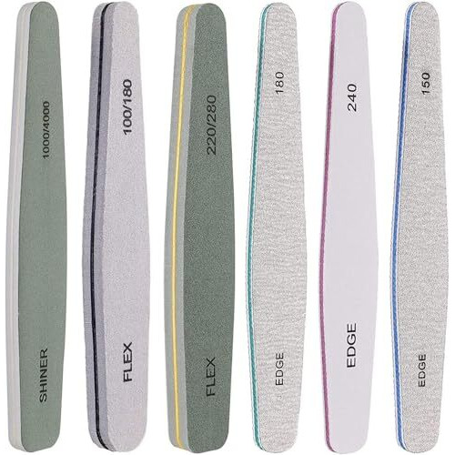 Beaut Secrets Korean Sand Paper 6Pcs Nail Files Set For Manicure, Nail Buffer Files Block Coarse Washable Nail Polisher Double Sided Nail Shaper Emery Boards For Acrylic & Natural Nail 100/150/180/220/240/280/1000/4000 Grid