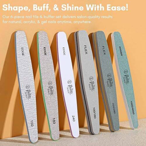 Beaut Secrets Korean Sand Paper 6Pcs Nail Files Set For Manicure, Nail Buffer Files Block Coarse Washable Nail Polisher Double Sided Nail Shaper Emery Boards For Acrylic & Natural Nail 100/150/180/220/240/280/1000/4000 Grid