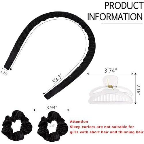 Snozio Hair Curlers Rollers For Long Heatless Curling Rod Headband Jumbo Large Big No Heat Headband With Accessory, Silk Soft Foam Hair Rollers Set, Hair Curlers To Sleep In For Made(Black Color)