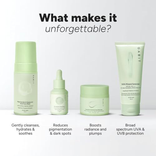 Gabit Skincare Gamechangers Kit | With Niacinamide & Hyaluronic Face Wash, 8% Vitamin C & Arbutin Serum, Ceramide & Hyaluronic Moisturizer, 100% Mineral Sunscreen | Men & Women, All Skin Types, 230Ml