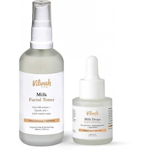 Vilvah Store Skin Hydrating Combo | Milk Drops Serum | Milk Face Toner | Minimizes Pores And Hydrates Skin | Balances & Restores Skin's Ph Levels | For All Skin Types