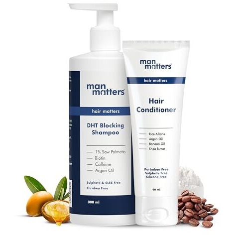 Man Matters Anti Hair Fall Shampoo And Conditioner For Men|Dht Blocker|Helps In Deep Nourishment And Frizzy-Free Hair|Sls&Paraben Free|Pack Of 2|300Ml Shampoo And 90Ml Conditioner,390 Grams