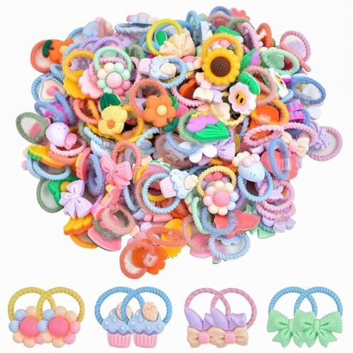 Neobaby Cute Hair Ties - Colorful Hair Accessories Ponytail Holders Elastic Rubber Bands Accessories For Baby & Toddler Girls (Random Designs, 12 Pairs)