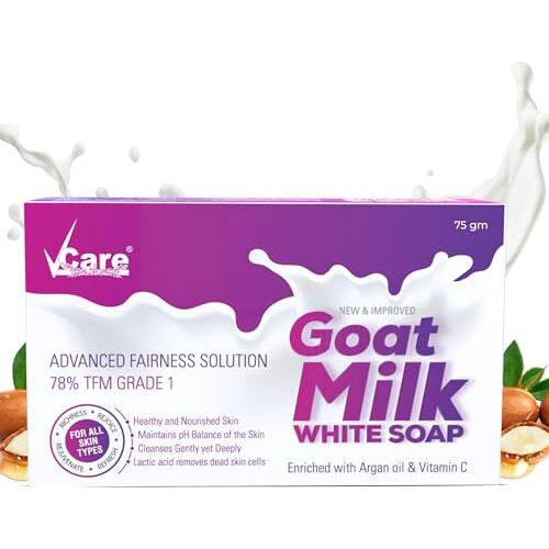 Vcare Goat Milk Soap For Women & Men With Vitamin C Argan Oil For Deep Exfoliation And Provides Hydration | Sulfate & Paraben Free Bathing Soap Bar - 75 Gms (Pack Of 5)
